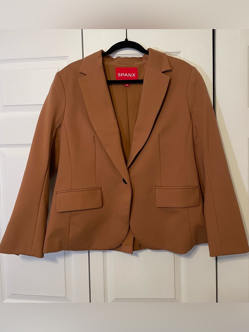 SPANX Women's Tan Single-Button Ponte Blazer Jacket